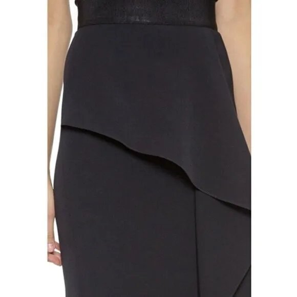 Milly Sz 2 Black Cascade Ruffle ITALIAN Cady Sheath Stretch Pencil Skirt USA