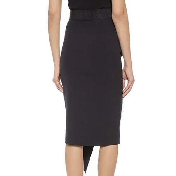 Milly Sz 2 Black Cascade Ruffle ITALIAN Cady Sheath Stretch Pencil Skirt USA