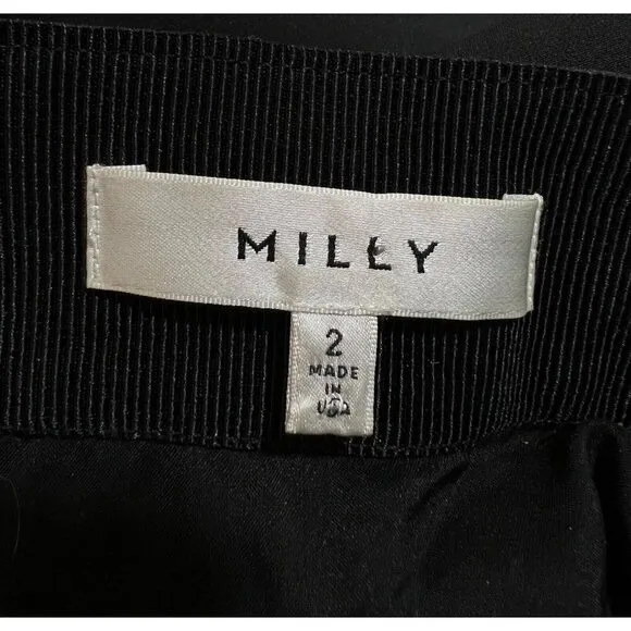 Milly Sz 2 Black Cascade Ruffle ITALIAN Cady Sheath Stretch Pencil Skirt USA