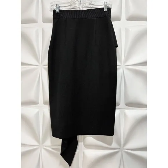 Milly Sz 2 Black Cascade Ruffle ITALIAN Cady Sheath Stretch Pencil Skirt USA