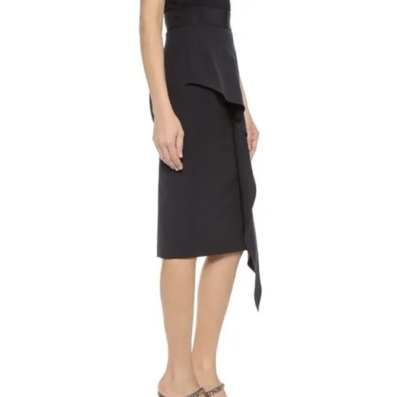 Milly Sz 2 Black Cascade Ruffle ITALIAN Cady Sheath Stretch Pencil Skirt USA