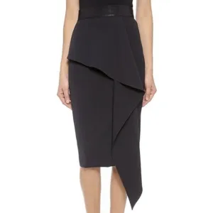 Milly Sz 2 Black Cascade Ruffle ITALIAN Cady Sheath Stretch Pencil Skirt USA