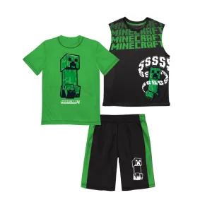 Minecraft Boys Clothes 3pc Top and Short Set Green