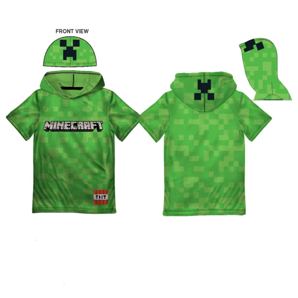 Minecraft Boys Cosplay Hooded Short Sleeve T-Shirt and Short Set 2pc Green