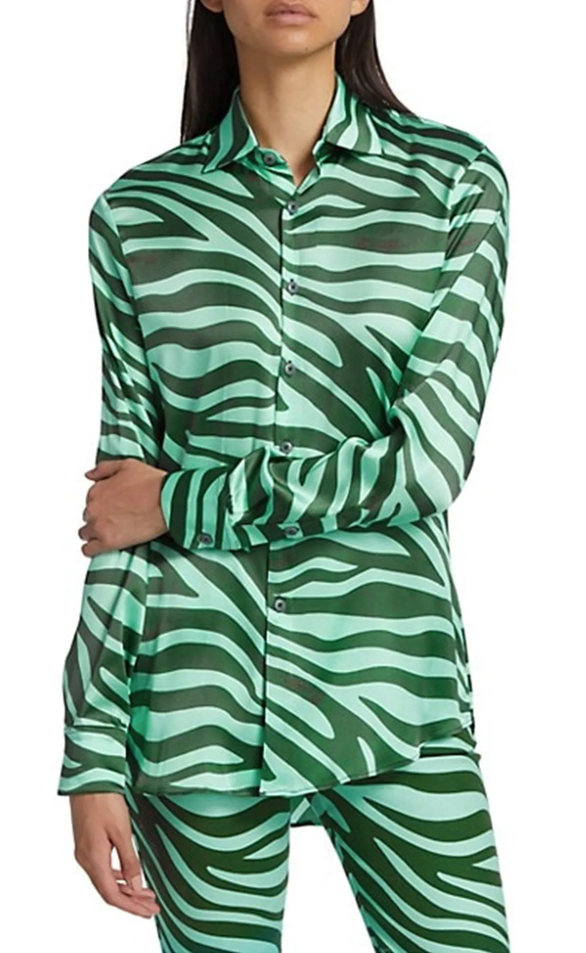 Mint Zebra Silk Button Up Shirt