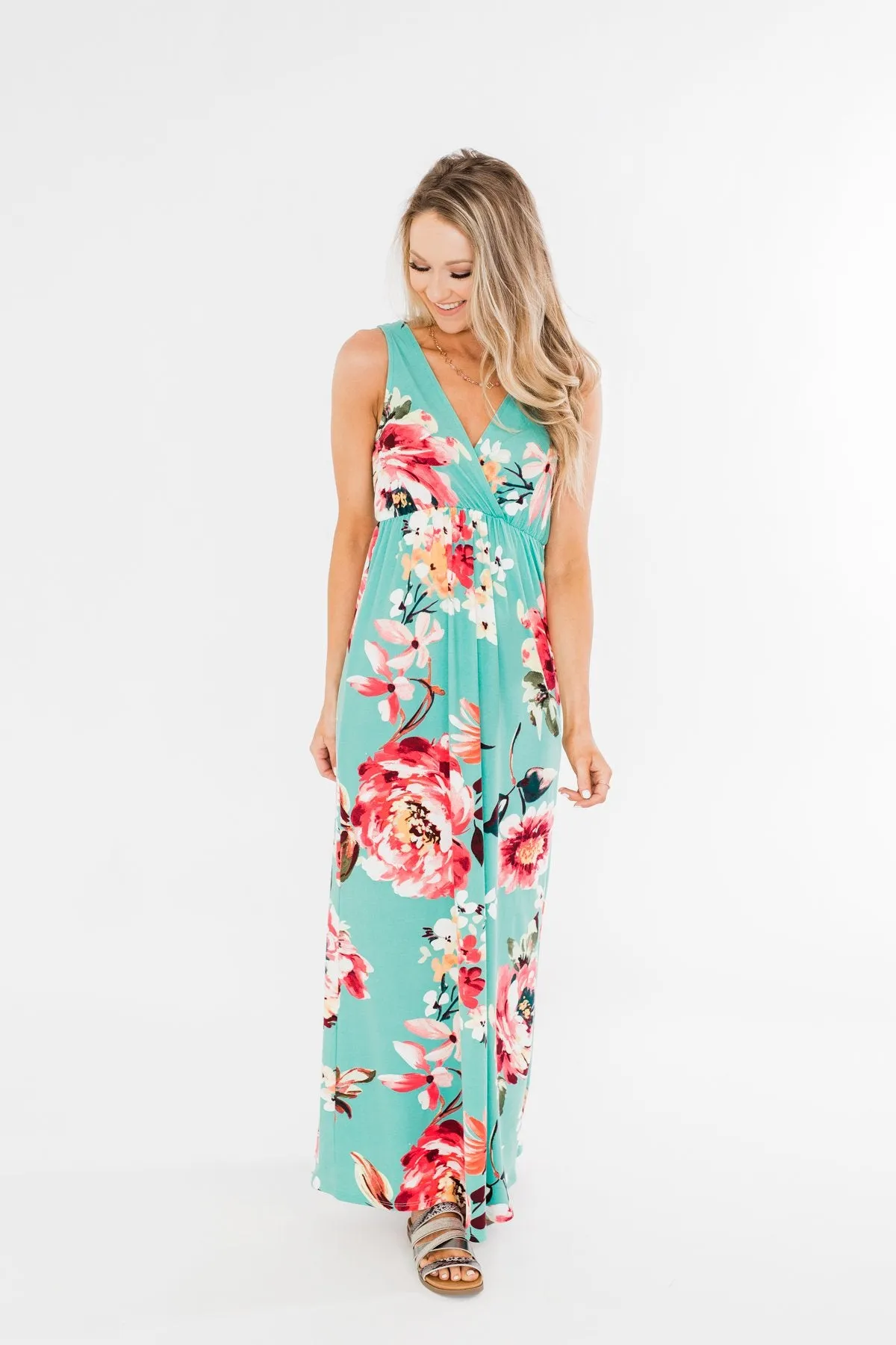 Miracle Of You Floral Maxi Dress- Mint
