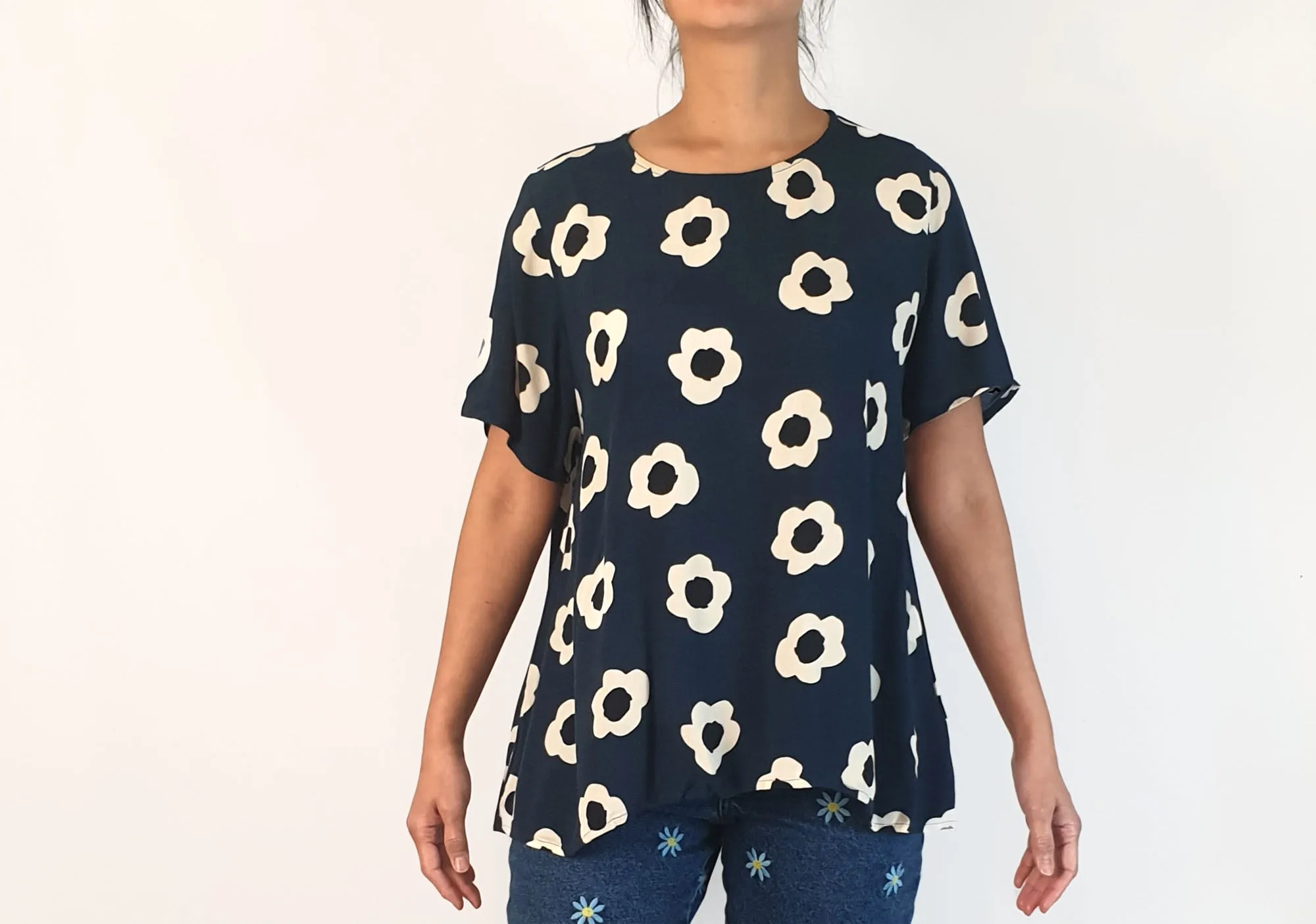 Mister Zimi navy top with white flower print size 10