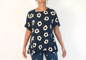 Mister Zimi navy top with white flower print size 10
