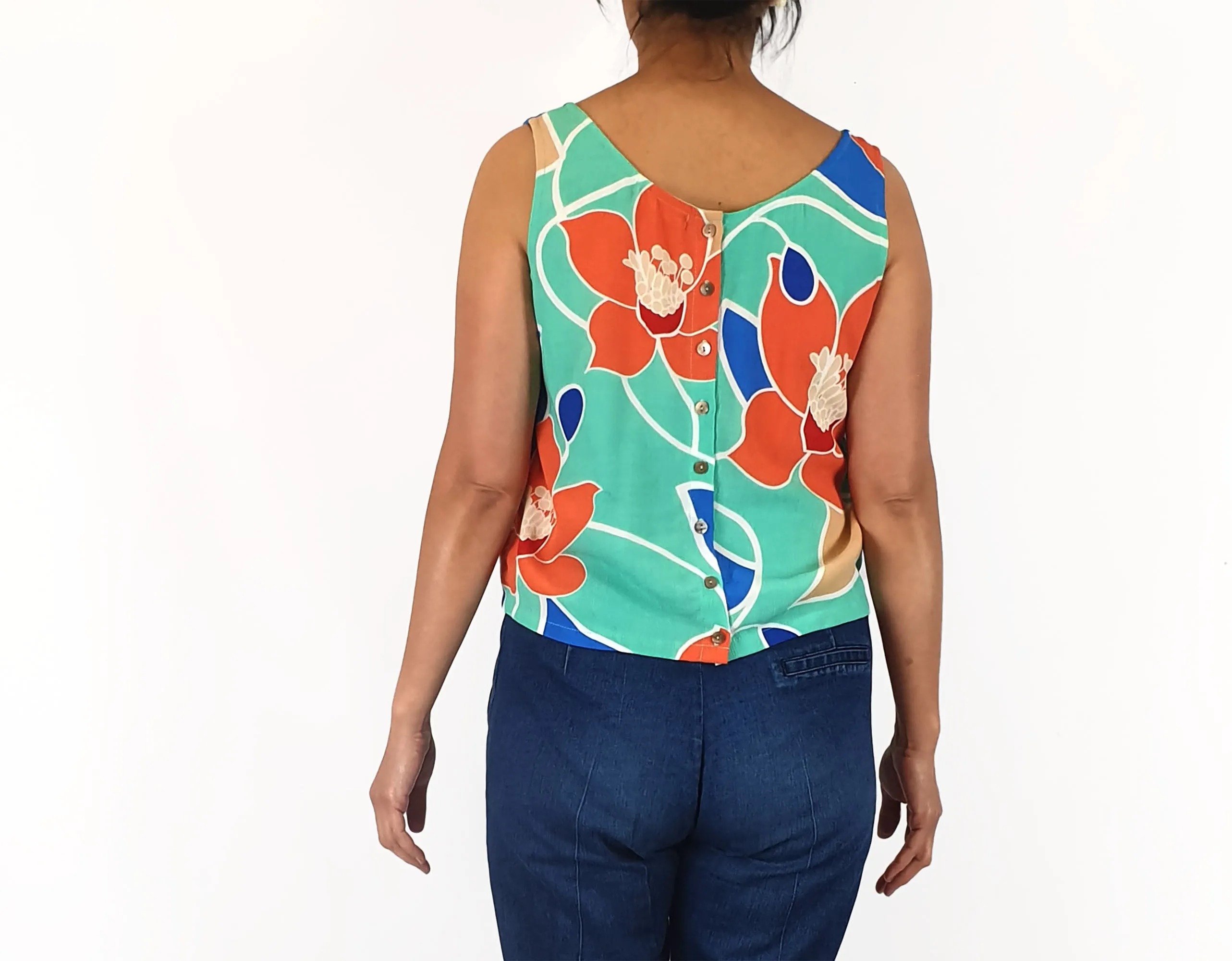 Mister Zimi aqua and orange print top size 10