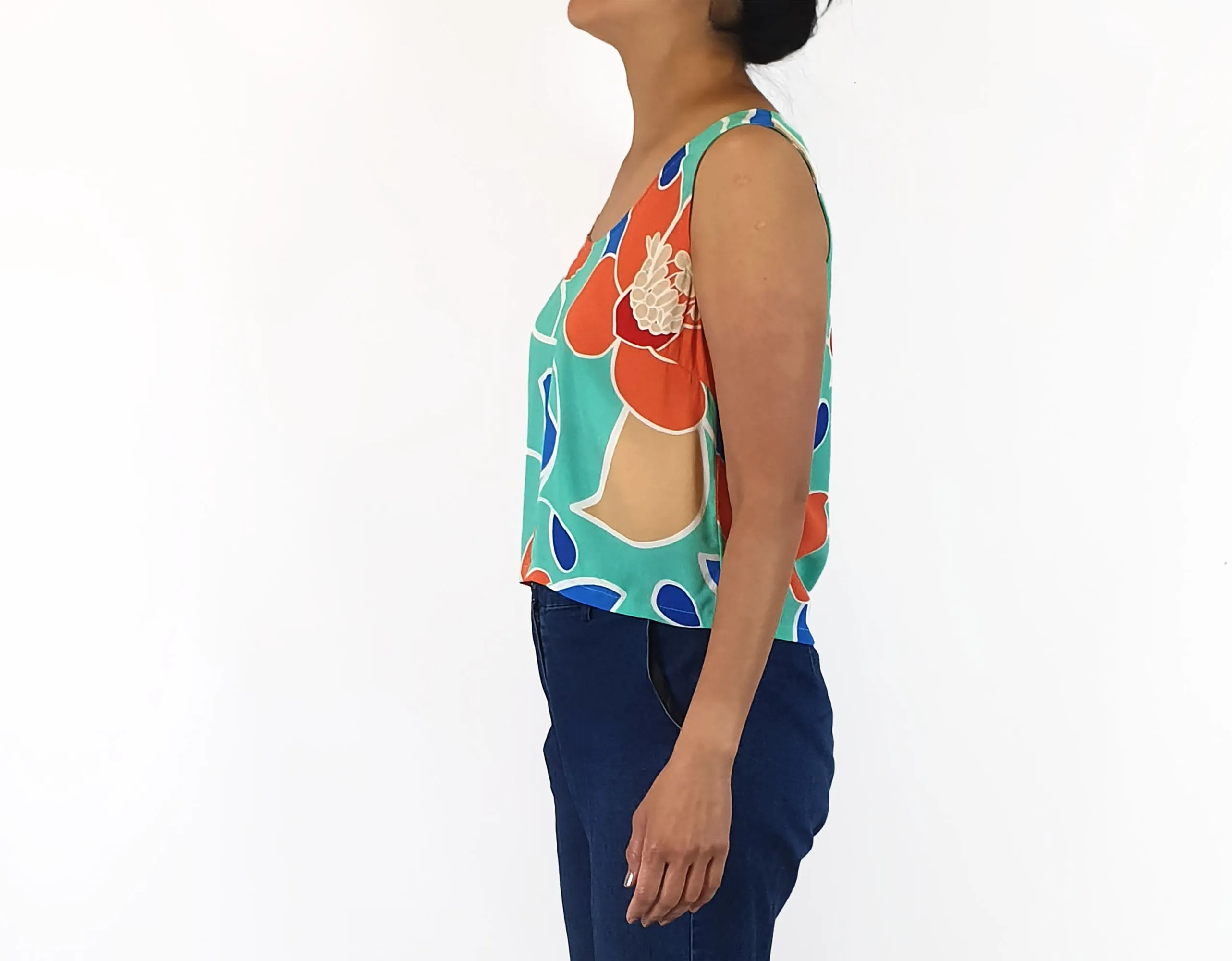 Mister Zimi aqua and orange print top size 10