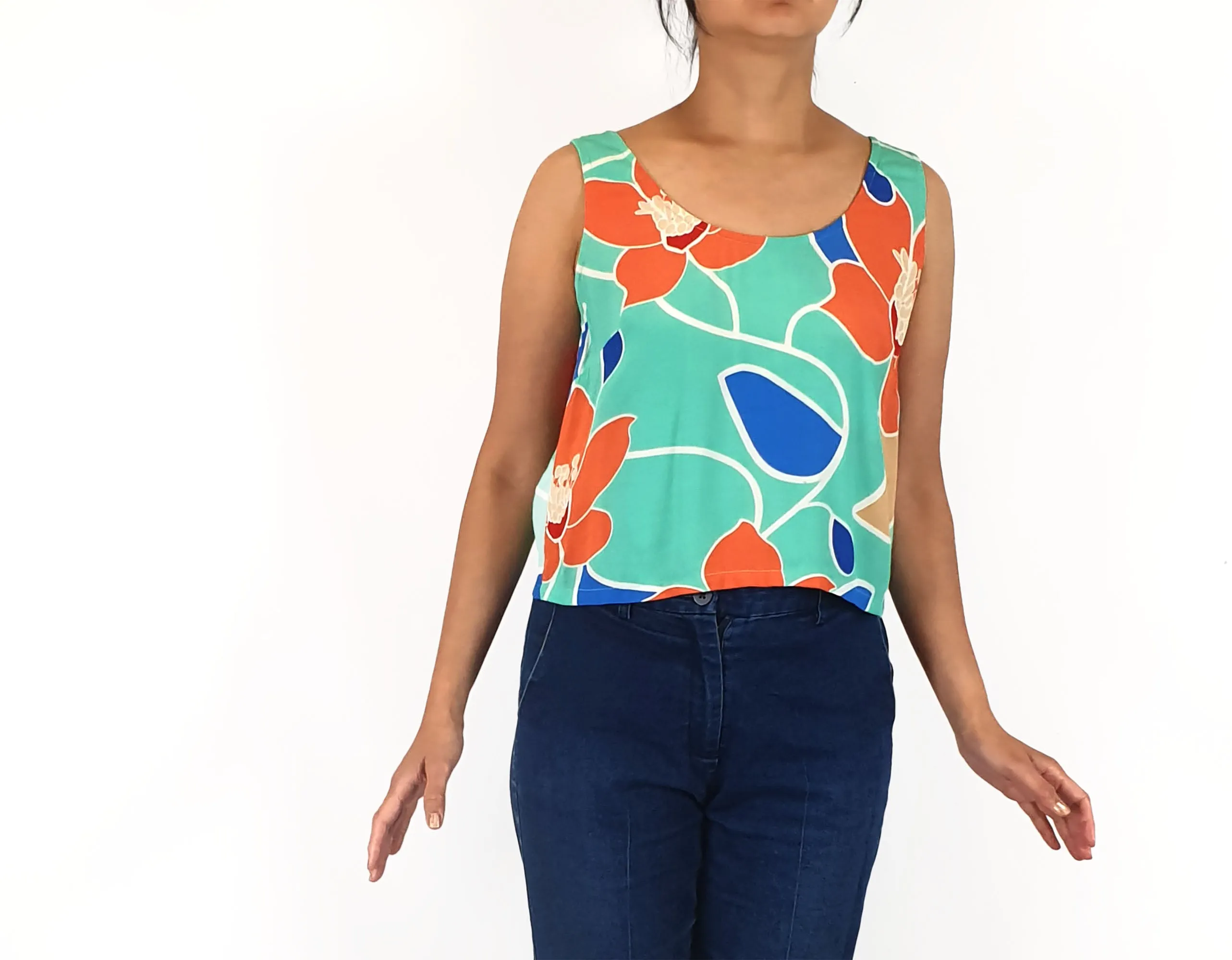 Mister Zimi aqua and orange print top size 10