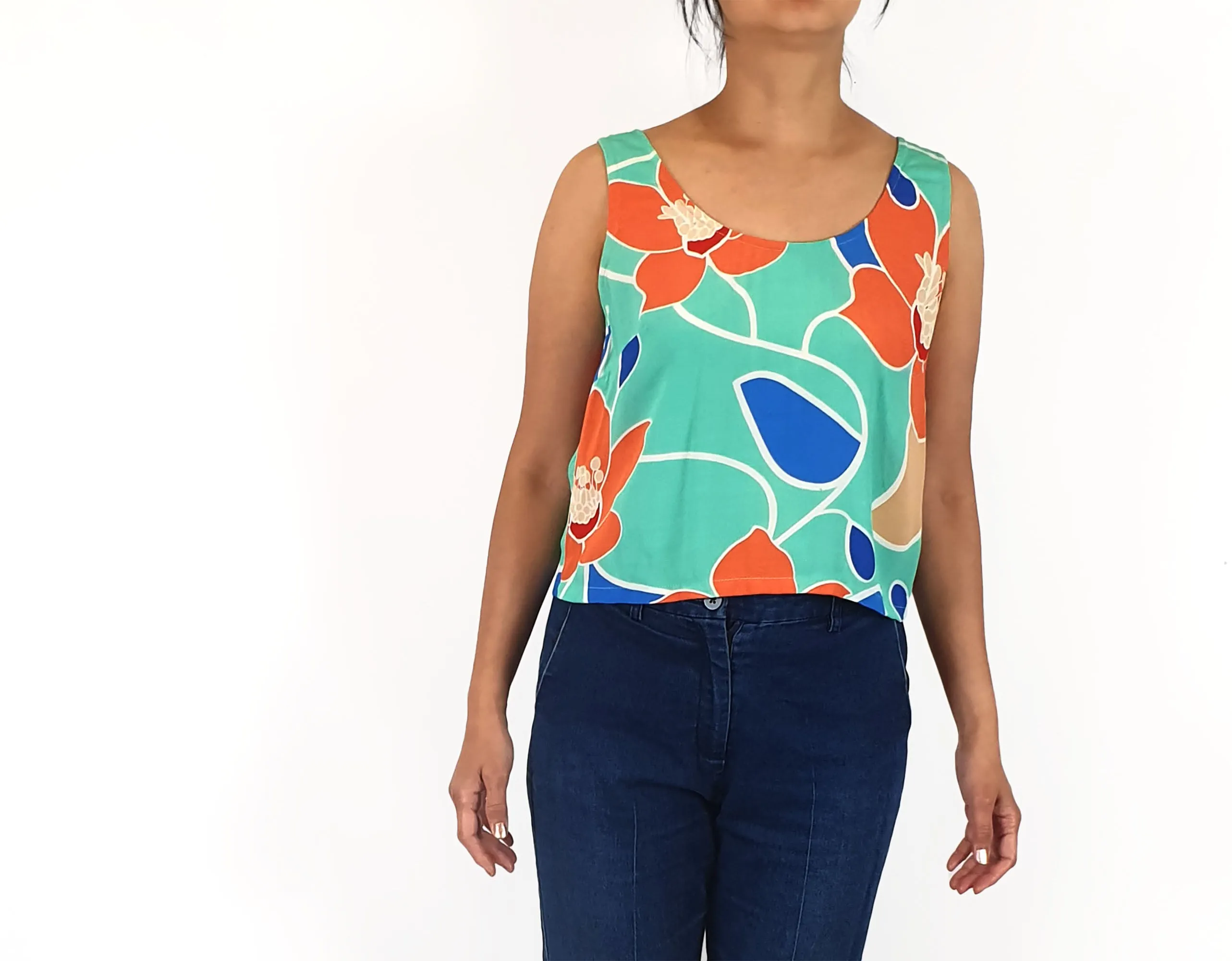 Mister Zimi aqua and orange print top size 10