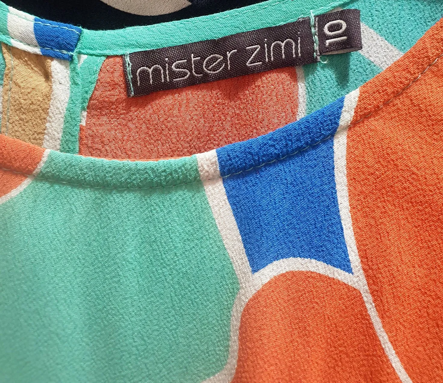 Mister Zimi aqua and orange print top size 10