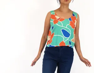 Mister Zimi aqua and orange print top size 10