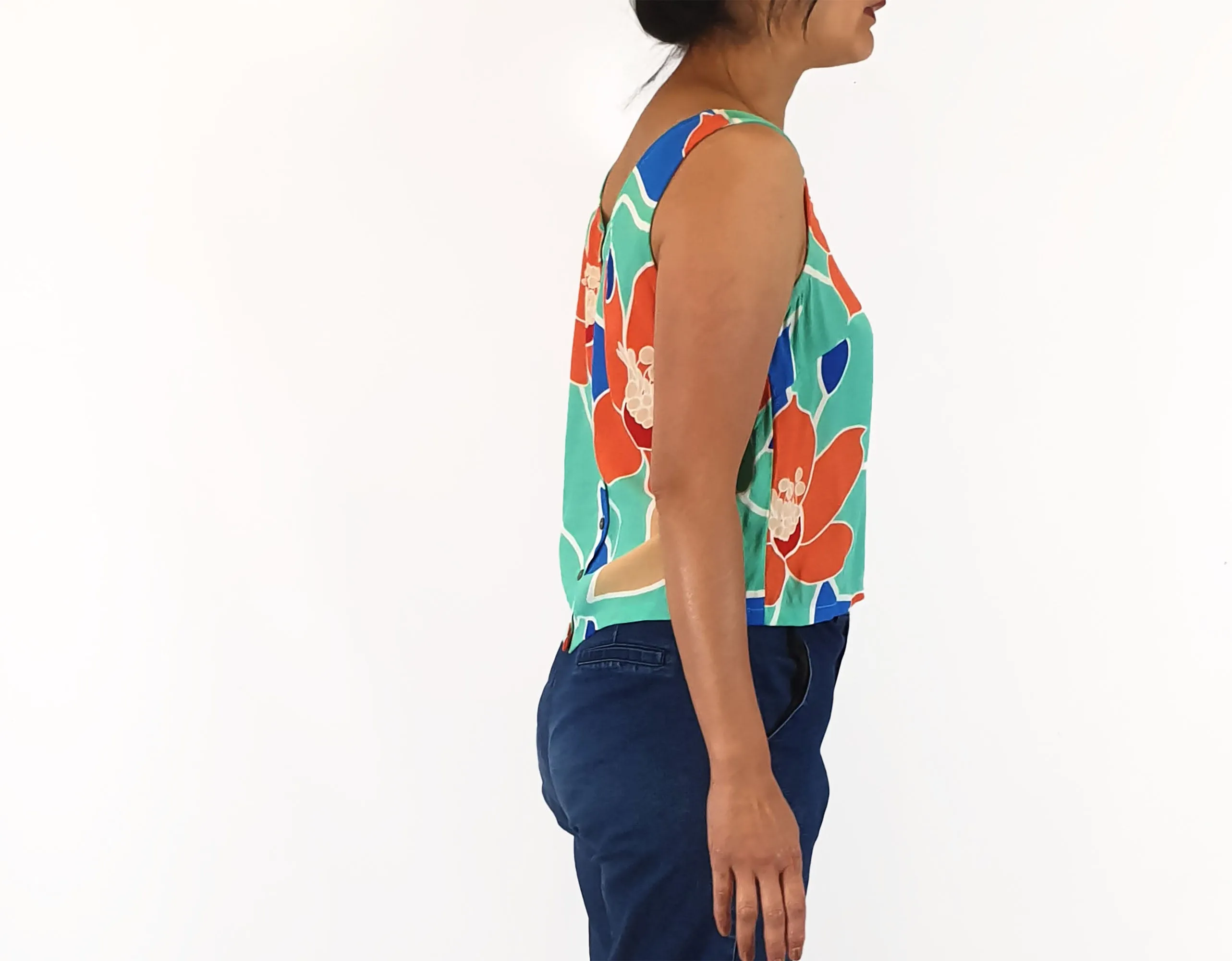 Mister Zimi aqua and orange print top size 10