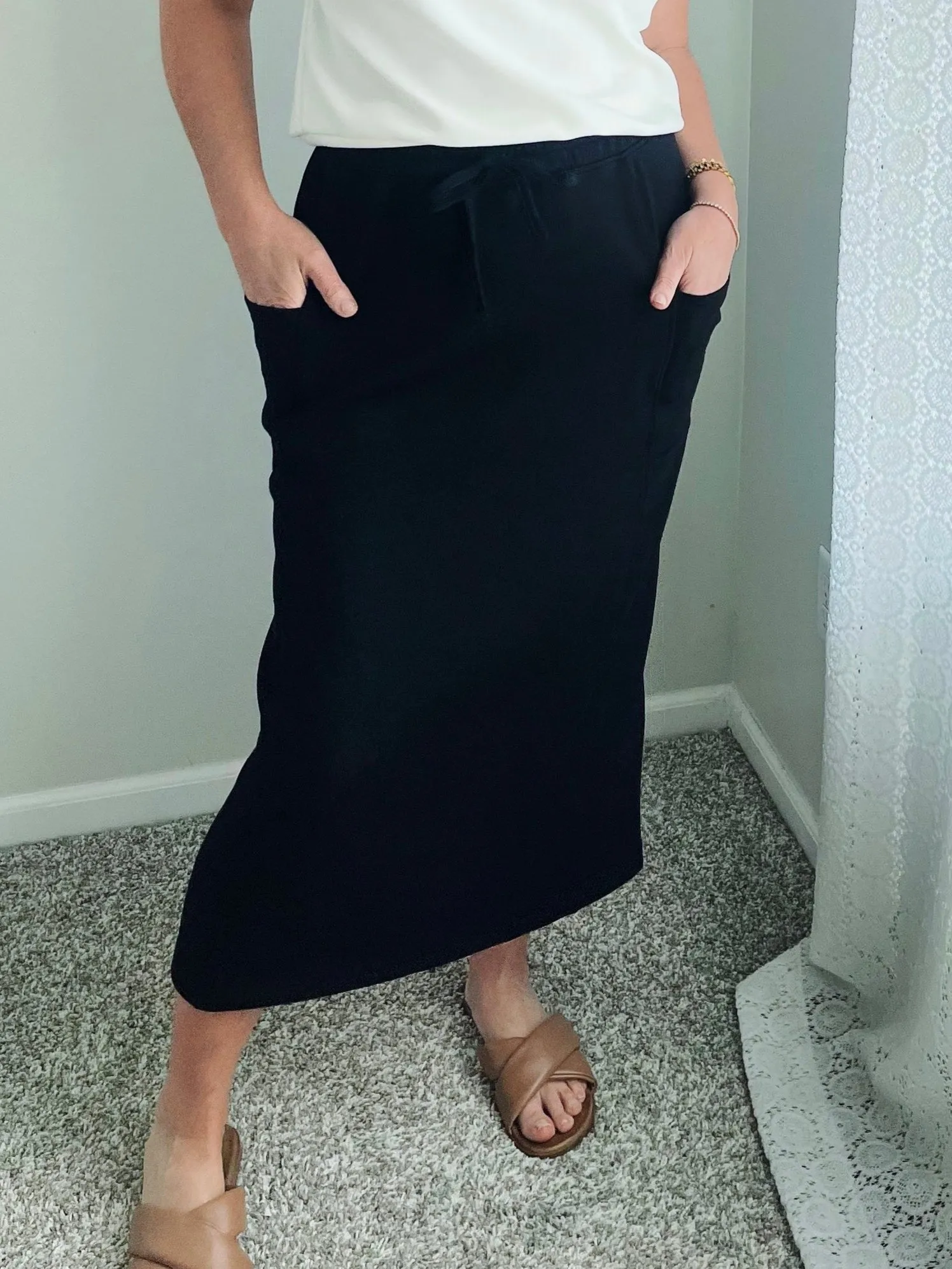 Modal Slit Long Skirt - Black
