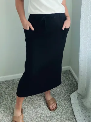 Modal Slit Long Skirt - Black
