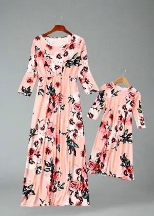 Mommy and Me Matching Floral Long-Sleeve Maxi Dresses with Pockets