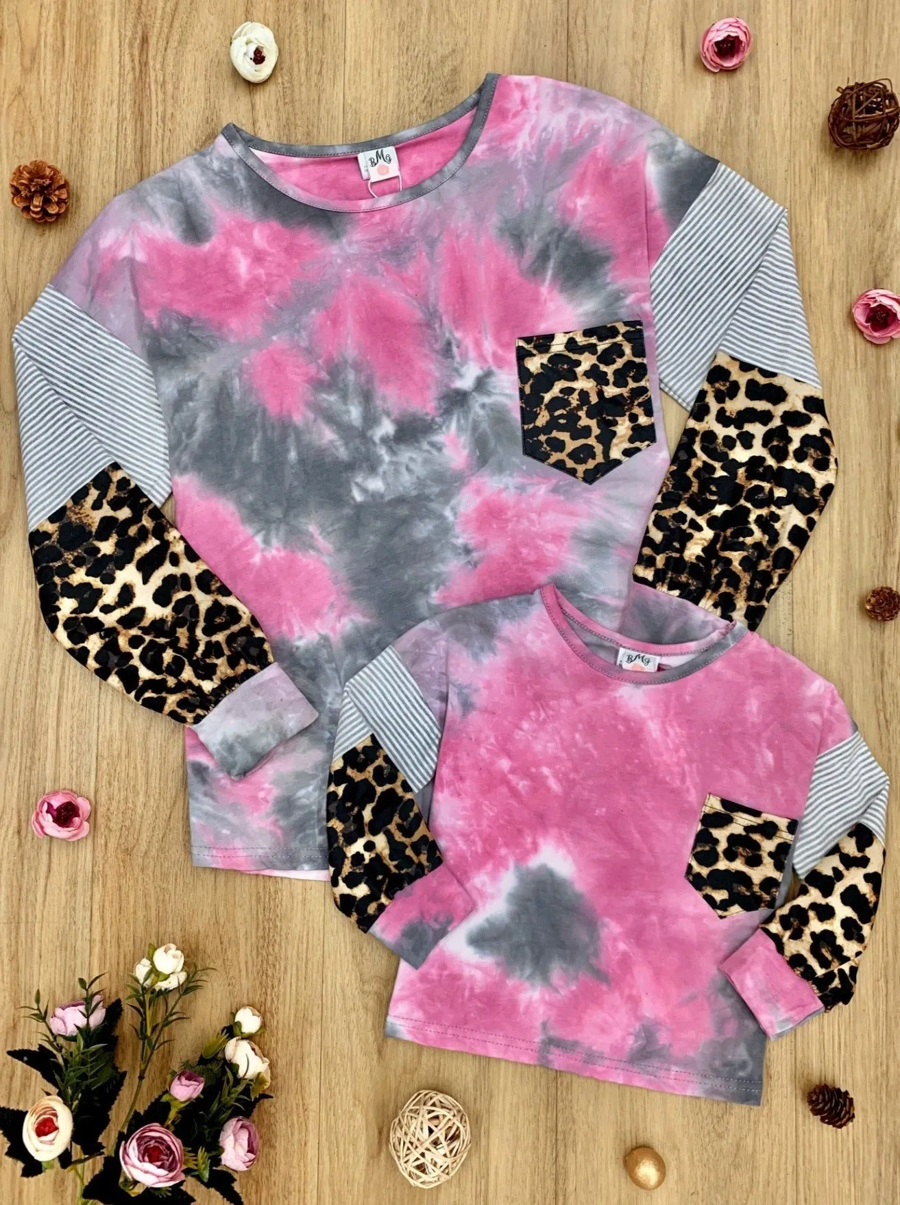 Mommy and Me Tie Dye Leopard Pocket Top
