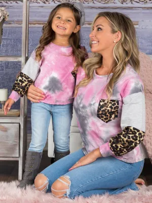 Mommy and Me Tie Dye Leopard Pocket Top