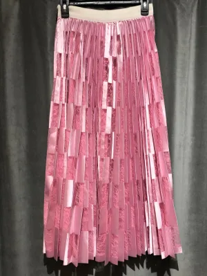 MSGM Light Pink Silk and LAce Checkerboard Pleated Maxi Skirt