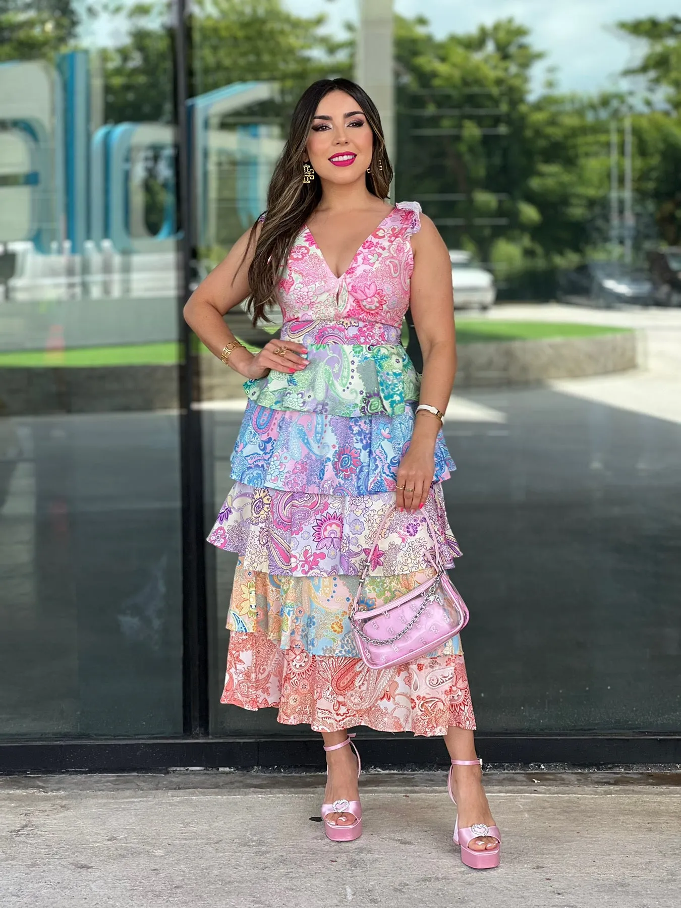 Multi Floral Tiered Maxi Dress