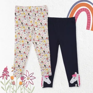Multicoloured Floral Print And Horse Applique Top - 2 Pack