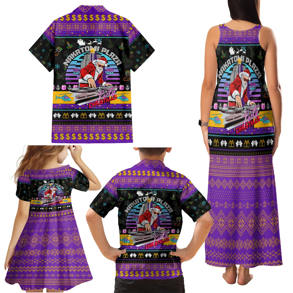 Nakatomi Plaza Christmas Party 1988 Family Matching Tank Maxi Dress and Hawaiian Shirt DJ Satan Claus DT02