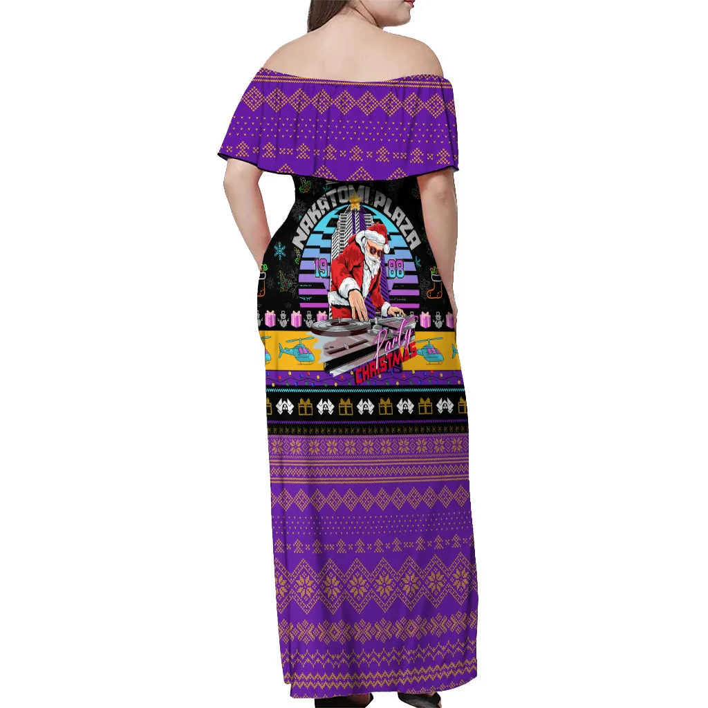 Nakatomi Plaza Christmas Party 1988 Off Shoulder Maxi Dress DJ Satan Claus DT02