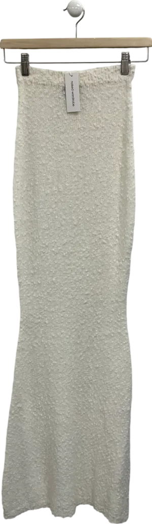 Naked Wardrobe Cream Boucle Knit Fitted Maxi Skirt UK S