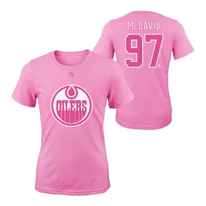 Name & Number Youth Pink T-Shirt - Edmonton Oilers Connor McDavid