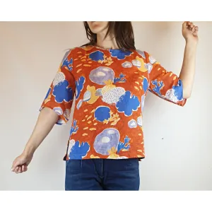 Nancybird burnt orange top with beautiful sea flora print size XS (best fits size 8)