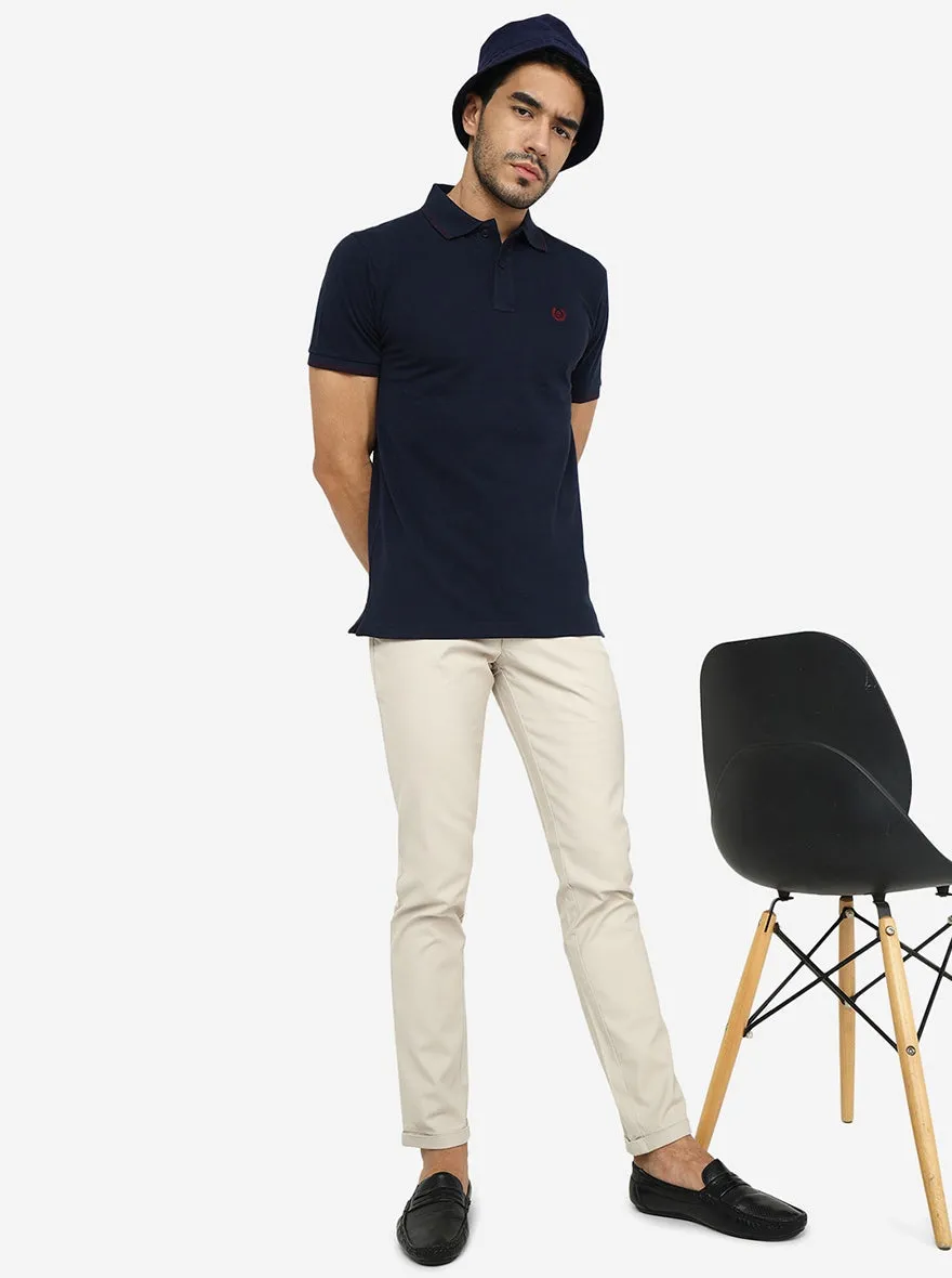 Navy Blue Solid Slim Fit Polo T-Shirt | Greenfibre