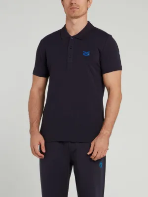 Navy Logo Chevron Knitted Polo Shirt