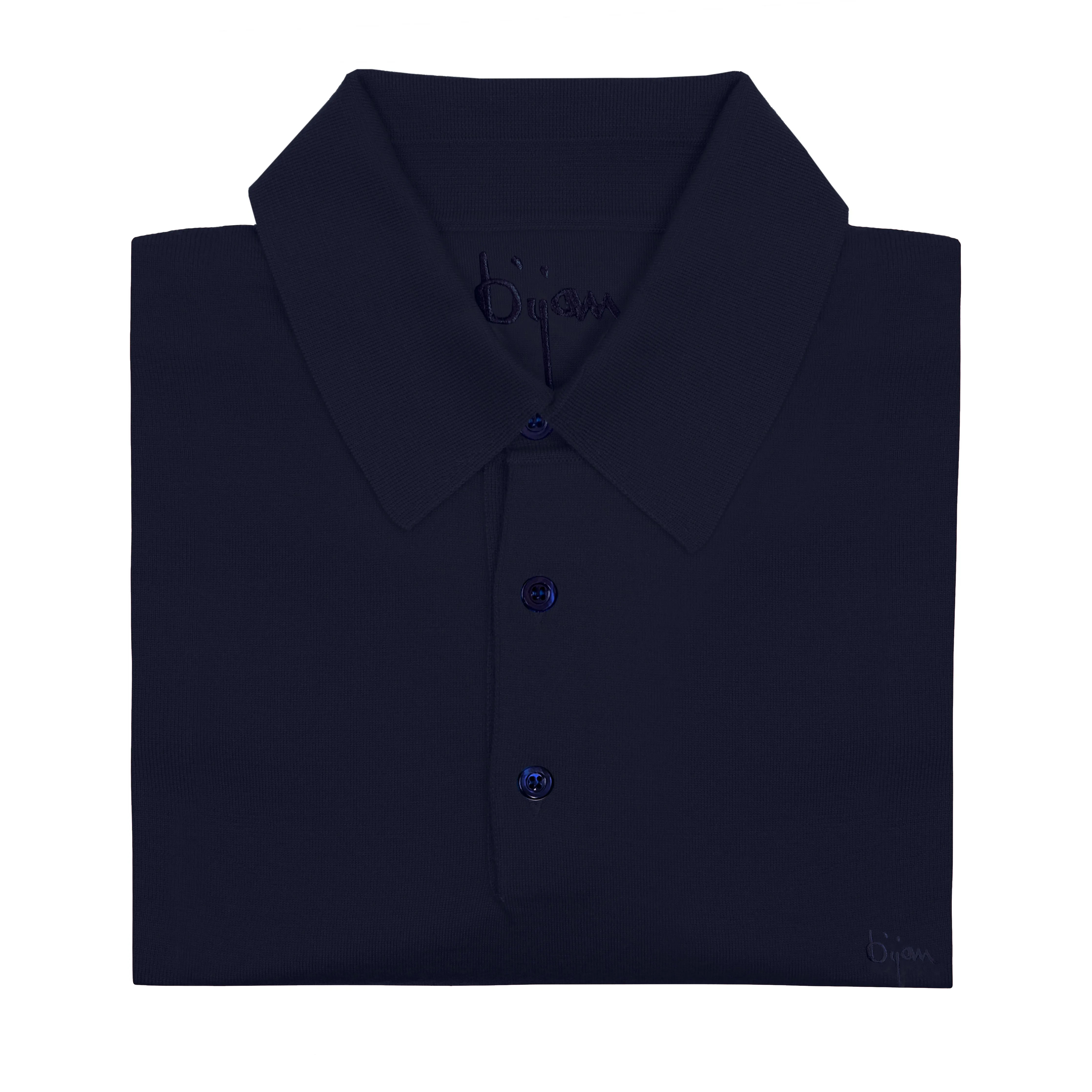 Navy Long Sleeve Cashmere and Silk Polo Shirt