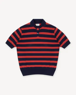 Navy Red Striped Cotton Skipper Polo