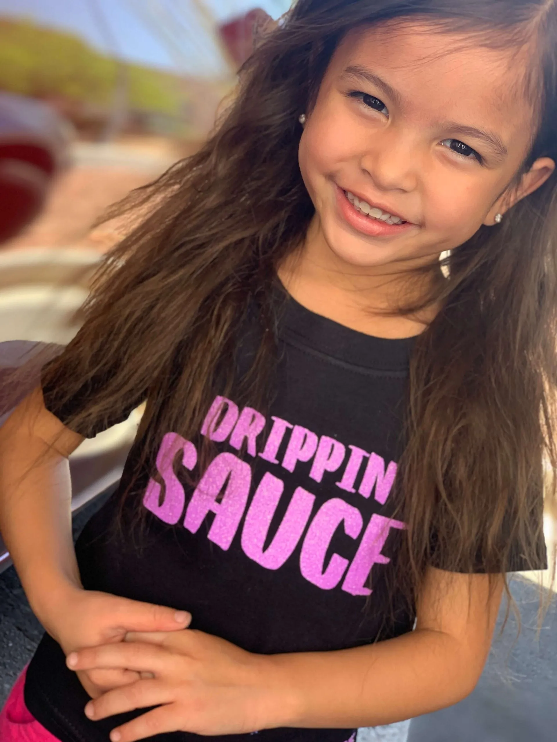 Neon Purple Glitter Drippin Sauce | Kids Black Tee