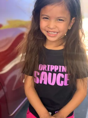 Neon Purple Glitter Drippin Sauce | Kids Black Tee