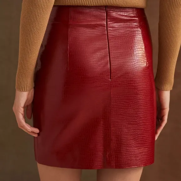 NEW Anthropologie Porridge Red Croc Embossed Faux Patent Leather Pencil Skirt XL