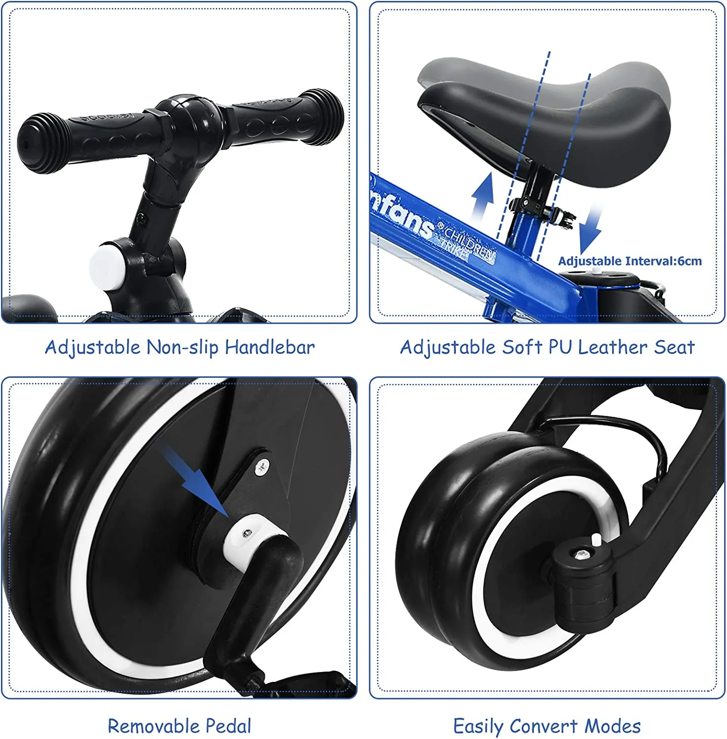 New assembled INFANS 3 in 1 Kids Tricycles for 1-3 Years Old, Toddler Bike 3 Wheel for Boys Girls, Lightweight Baby Balance Bike 2 Wheel, Adjustable Seat & Handlebar, Training Kids Trike w/Removable Pedal (Blue) Retails $110 