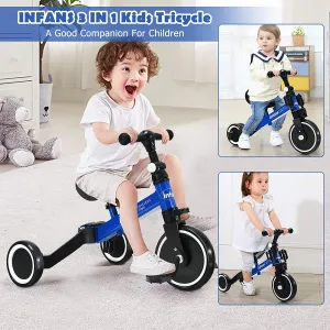 New assembled INFANS 3 in 1 Kids Tricycles for 1-3 Years Old, Toddler Bike 3 Wheel for Boys Girls, Lightweight Baby Balance Bike 2 Wheel, Adjustable Seat & Handlebar, Training Kids Trike w/Removable Pedal (Blue) Retails $110 
