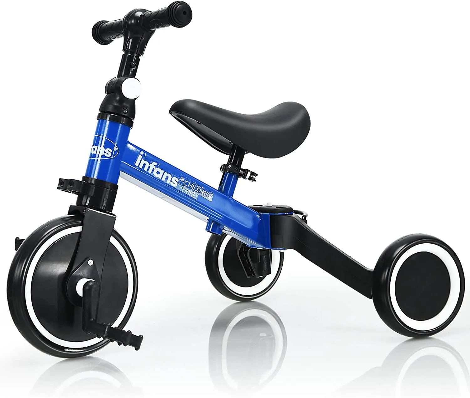 New assembled INFANS 3 in 1 Kids Tricycles for 1-3 Years Old, Toddler Bike 3 Wheel for Boys Girls, Lightweight Baby Balance Bike 2 Wheel, Adjustable Seat & Handlebar, Training Kids Trike w/Removable Pedal (Blue) Retails $110 
