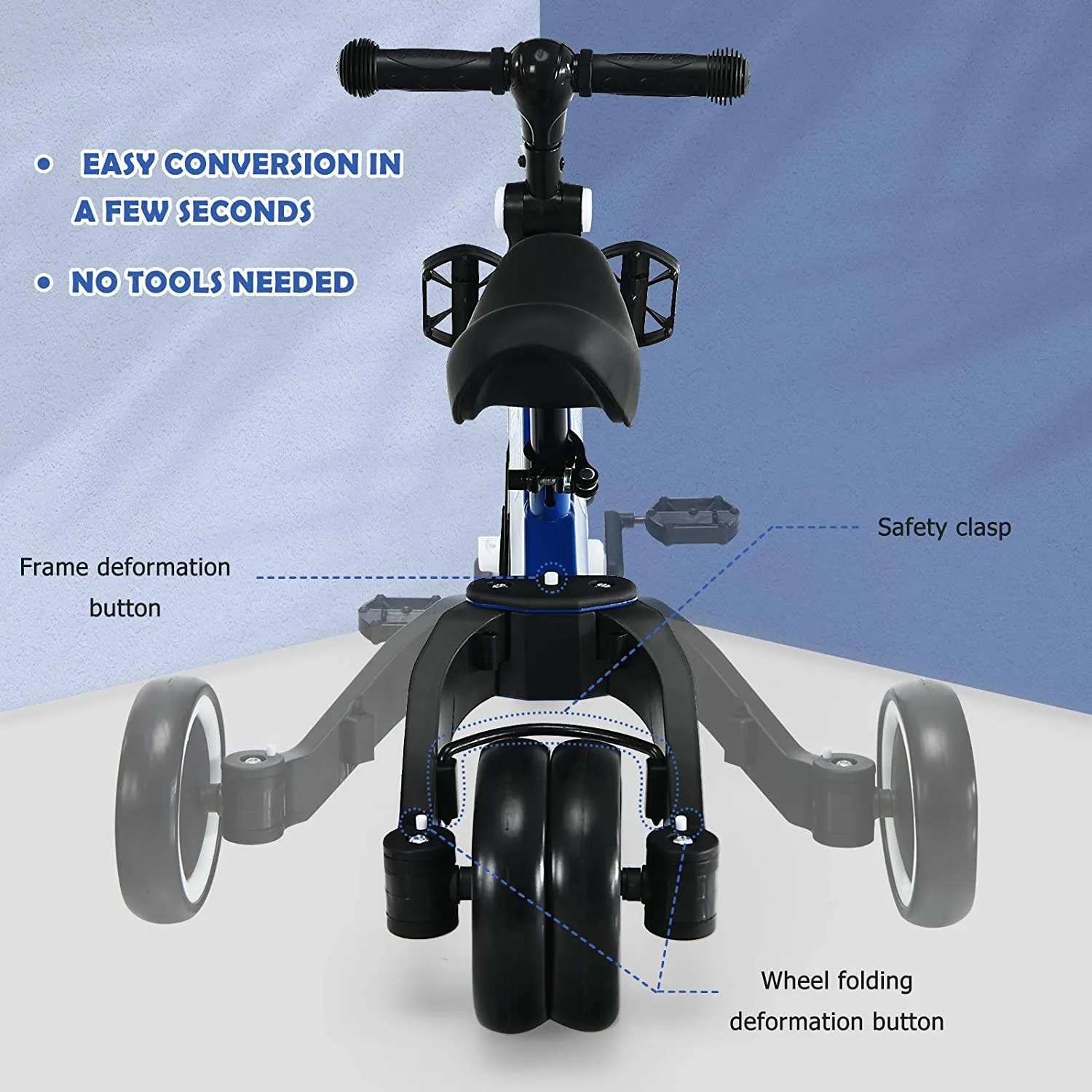 New assembled INFANS 3 in 1 Kids Tricycles for 1-3 Years Old, Toddler Bike 3 Wheel for Boys Girls, Lightweight Baby Balance Bike 2 Wheel, Adjustable Seat & Handlebar, Training Kids Trike w/Removable Pedal (Blue) Retails $110 