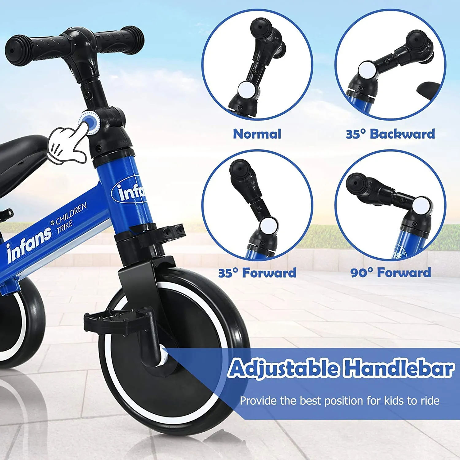 New assembled INFANS 3 in 1 Kids Tricycles for 1-3 Years Old, Toddler Bike 3 Wheel for Boys Girls, Lightweight Baby Balance Bike 2 Wheel, Adjustable Seat & Handlebar, Training Kids Trike w/Removable Pedal (Blue) Retails $110 