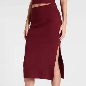 NEW! EXPRESS Wine High Waisted Knit Pencil Midi Skirt Side Slit XL.