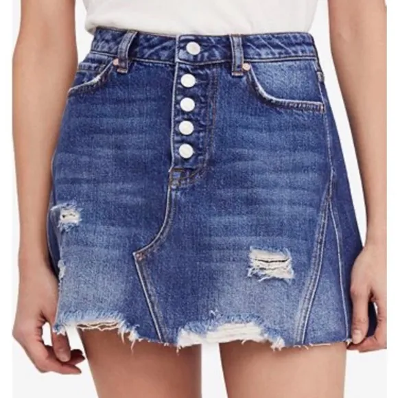 NEW Free People Distressed A-Line Denim Skirt