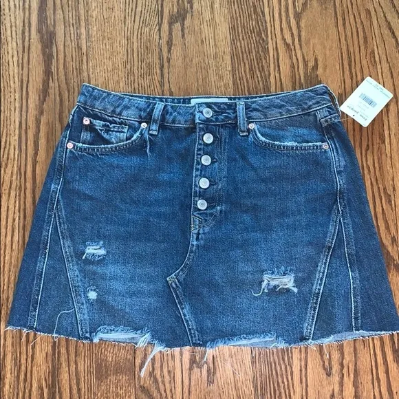 NEW Free People Distressed A-Line Denim Skirt