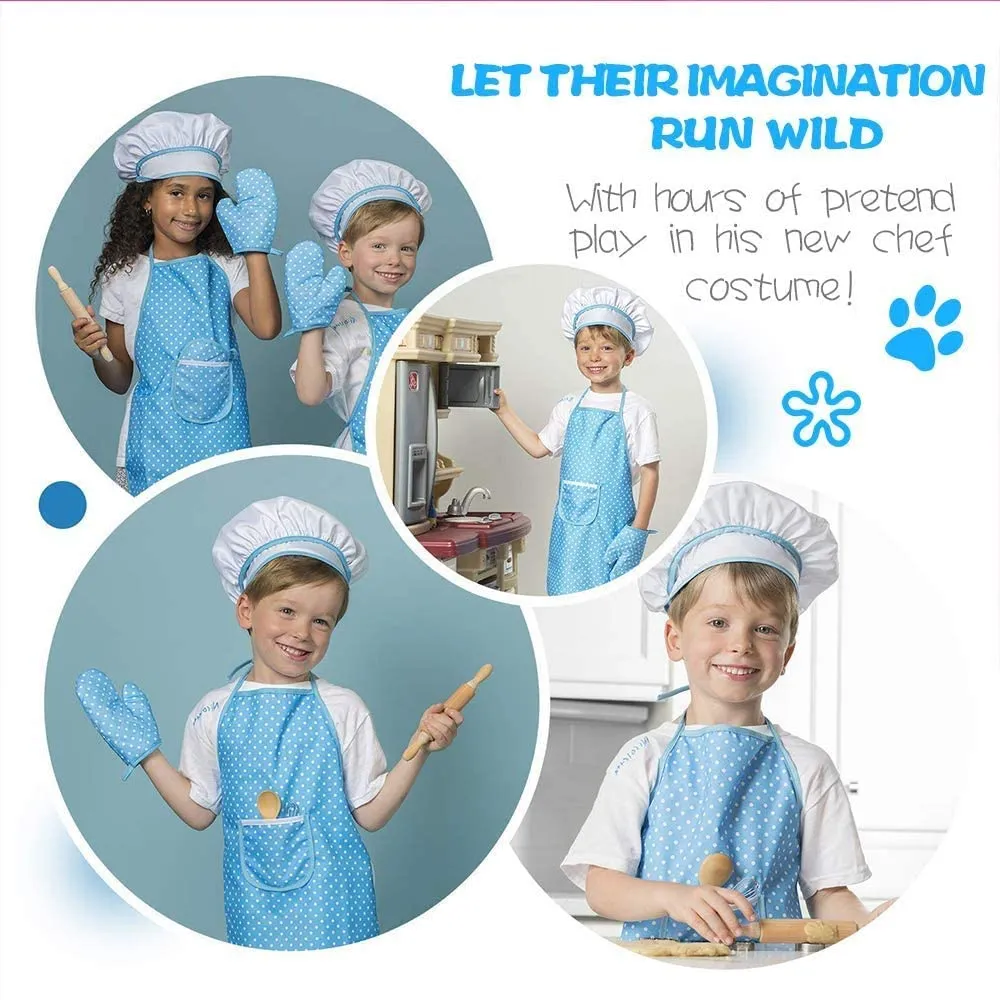 New in package! Complete Kids Cooking and Baking Set - 11 Pcs Includes Apron, Chef Hat, Mitt & Utensils Ages 3  (Blue)