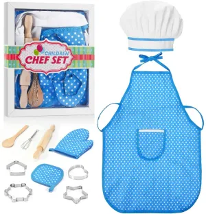 New in package! Complete Kids Cooking and Baking Set - 11 Pcs Includes Apron, Chef Hat, Mitt & Utensils Ages 3  (Blue)