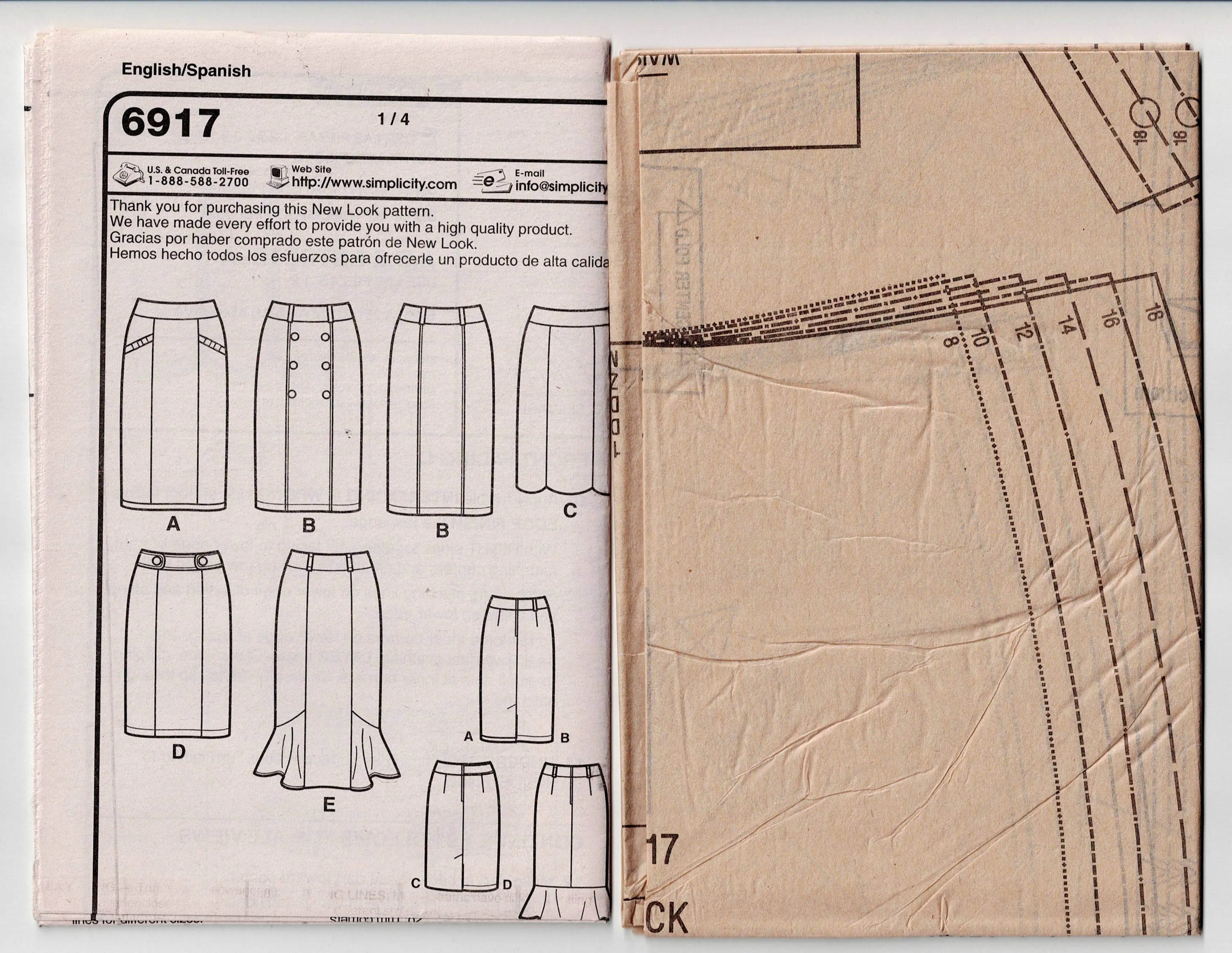 New Look 6917 Womens Slim Skirts with Optional Ruffle Out Of Print Sewing Pattern Size 8 - 18 UNCUT Factory Folded